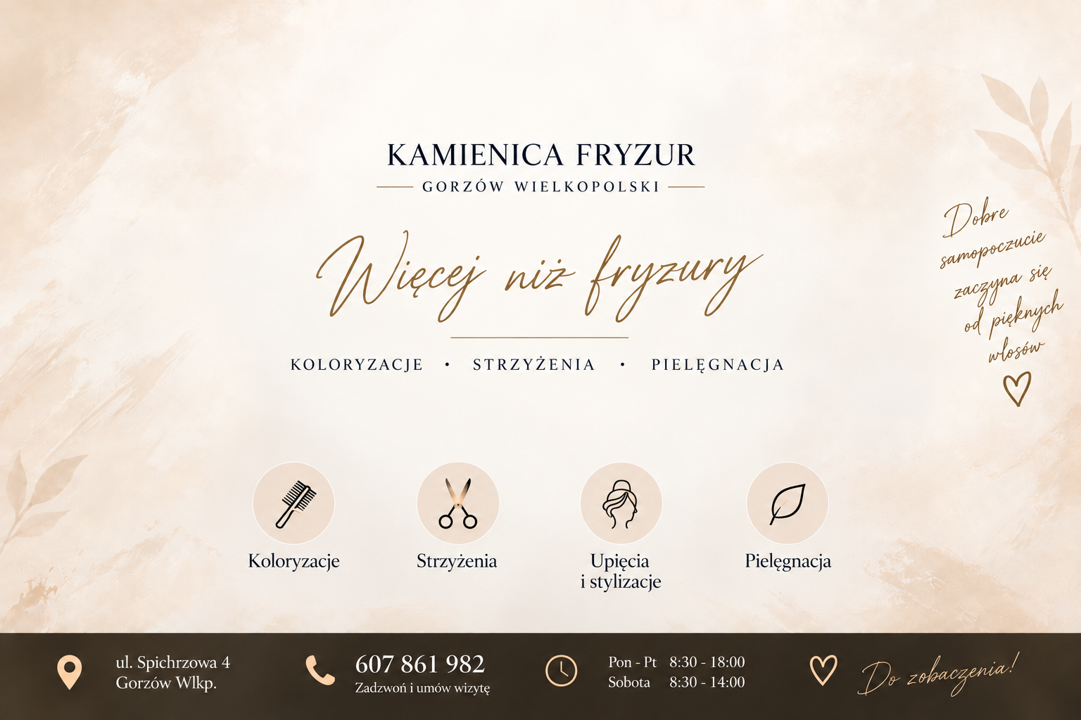 Kamienica Fryzur — Więcej niż fryzury. Salon fryzjerski w Gorzowie Wielkopolskim: koloryzacje, strzyżenia, upięcia i stylizacje, pielęgnacja. Ul. Spichrzowa 4, tel. 607 861 982